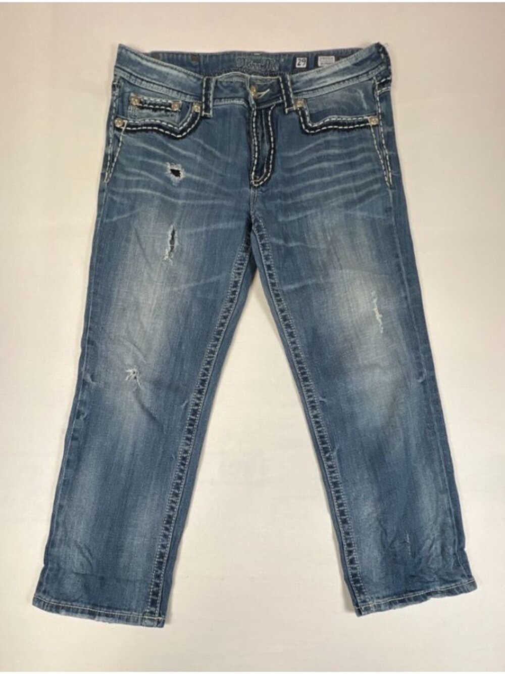 Miss Me Women’s Size 29 Boyfriend Jeans Blue Distressed Embellished Denim